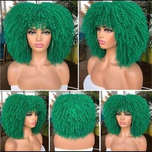 - Afro Kinky Curly Wigs - FULL CAP GREEN WIG - ARRIVES NEW